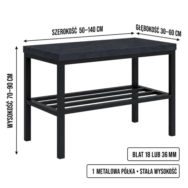 Stojak metalowy na buty - Beton Czarny
