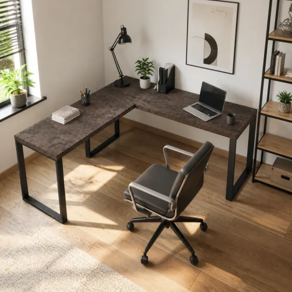 Biurko narożne loft - Beton Rdzawy