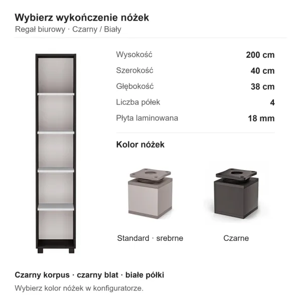 Regał biurowy na segregatory - Czarny / Biały