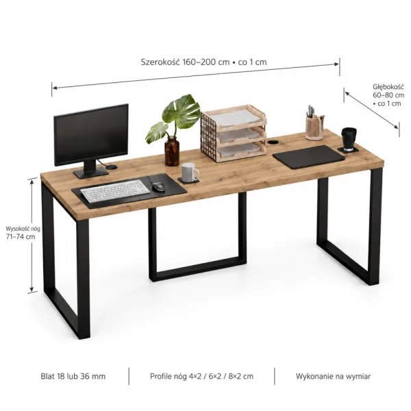 Biurko podwójne Iron Duo Loft - Dąb Wotan
