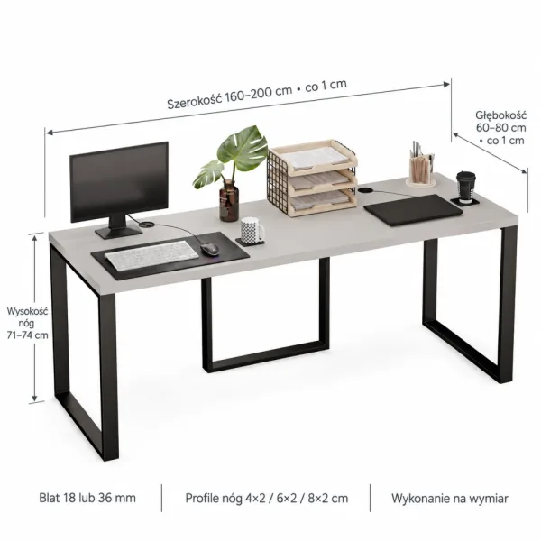 Biurko podwójne Iron Duo Loft - Szary