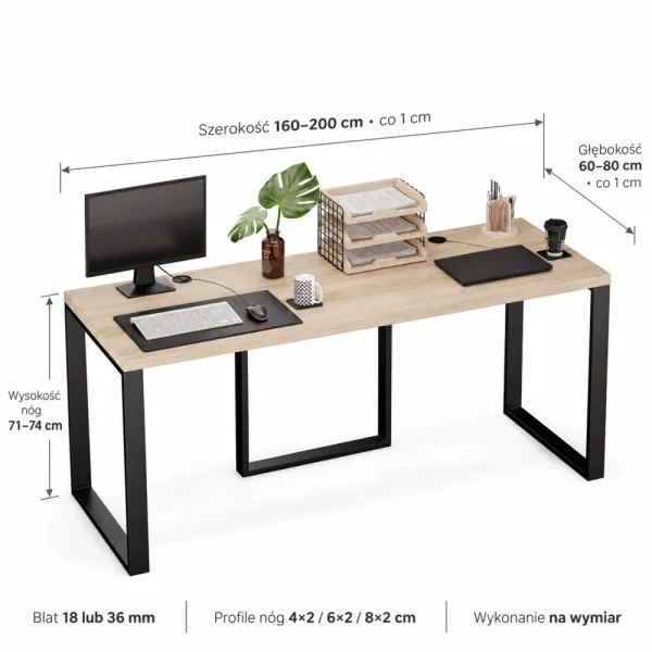 Biurko podwójne Iron Duo Loft - Dąb Sonoma