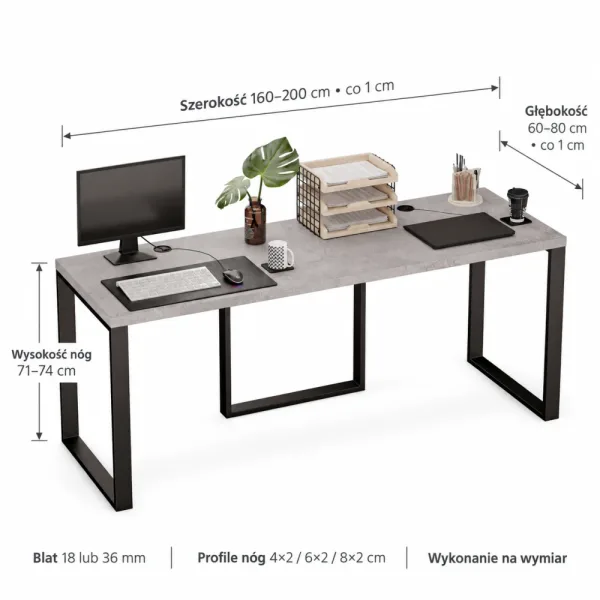 Biurko podwójne Iron Duo Loft - Beton