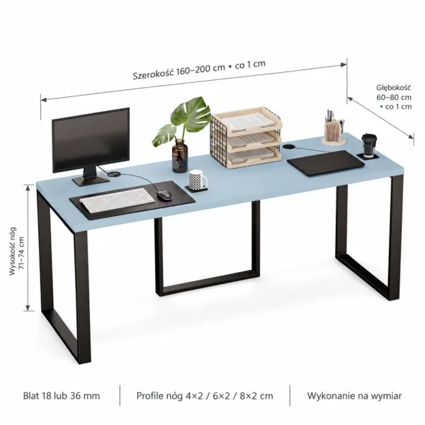 Biurko podwójne Iron Duo Loft - Niebieski