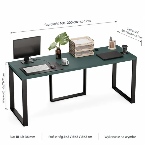 Biurko podwójne Iron Duo Loft - Zielony